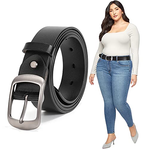 JASGOOD Plus Size Women Leather Belt Black Casual Waist Belt for Jeans Pants with Metal Pin Buckle(Black,Fit Waist Size 48''-52'') - Image 1