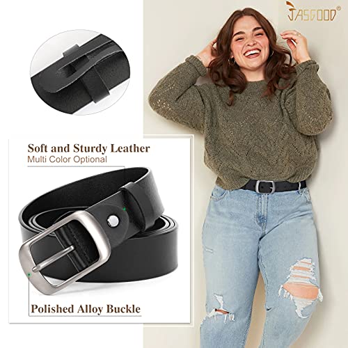JASGOOD Plus Size Women Leather Belt Black Casual Waist Belt for Jeans Pants with Metal Pin Buckle(Black,Fit Waist Size 48''-52'') - Image 2