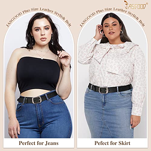 JASGOOD Plus Size Women Leather Belt Black Casual Waist Belt for Jeans Pants with Metal Pin Buckle(Black,Fit Waist Size 48''-52'') - Image 5