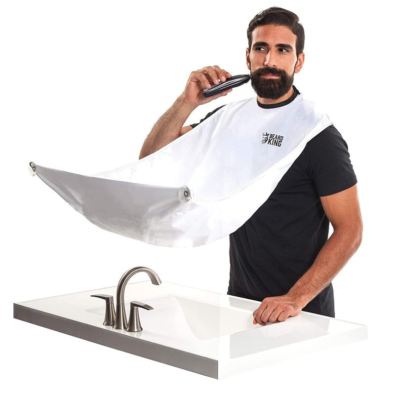 Beard King Beard Bib Apron  Shaving Set for Dad  As Seen on Shark Tank  Mens Hair Catcher for Shaving  Grooming Accessories White