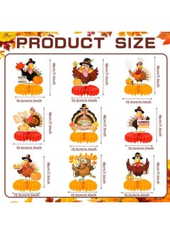 HOWAF 9 Pcs Thanksgiving Turkey Honeycomb Centerpieces, Happy Thanksgiving Day Gobble Table Toppers Funny Turkey Table Centerpieces For Fall Thanksgiving Table Decoration Gobble Till You Wobble Favors  - Image 2