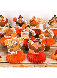 HOWAF 9 Pcs Thanksgiving Turkey Honeycomb Centerpieces, Happy Thanksgiving Day Gobble Table Toppers Funny Turkey Table Centerpieces For Fall Thanksgiving Table Decoration Gobble Till You Wobble Favors  - Image 5