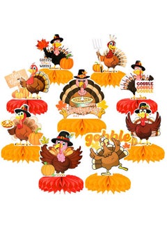 HOWAF 9 Pcs Thanksgiving Turkey Honeycomb Centerpieces, Happy Thanksgiving Day Gobble Table Toppers Funny Turkey Table Centerpieces For Fall Thanksgiving Table Decoration Gobble Till You Wobble Favors  - Image 1