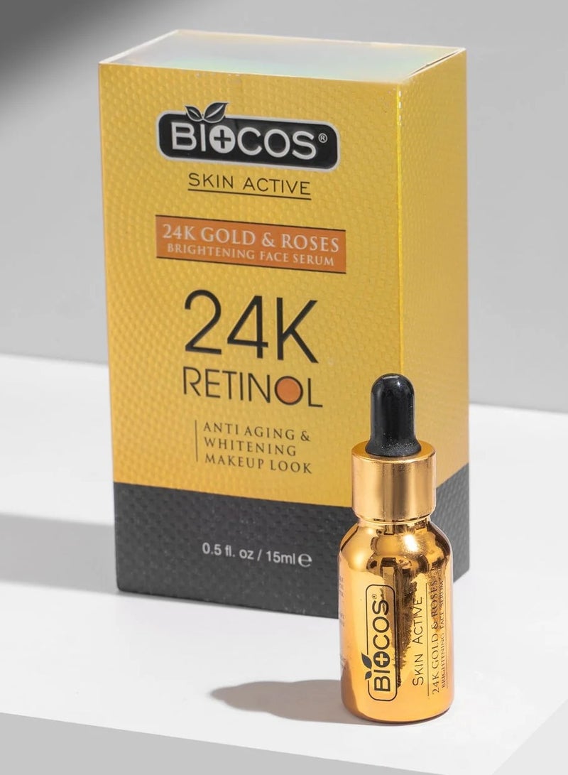 بيوكوس 24K Retinol Gold Serum – Anti-Aging & Whitening With Rosehip, Pumpkin Seed & Argan Oils – Reduces Wrinkles, Restores Elasticity, And Prevents Premature Aging – 15ml - Image 1
