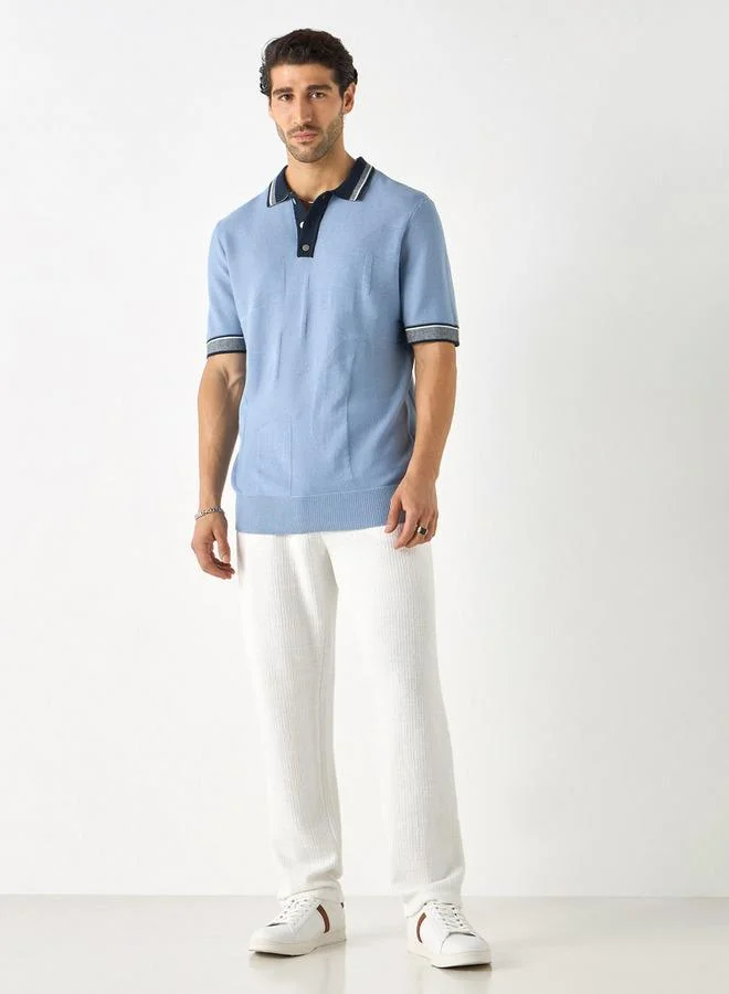 Iconic Iconic Textured Polo T-shirt with Short Sleeves