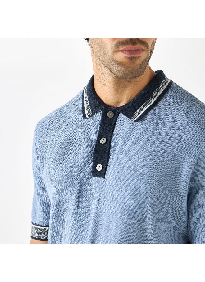 Iconic Iconic Textured Polo T-shirt with Short Sleeves  - Image 4