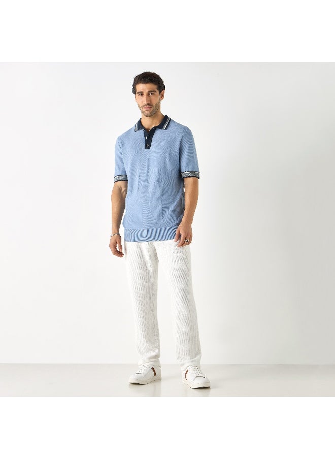 Iconic Iconic Textured Polo T-shirt with Short Sleeves  - Image 1