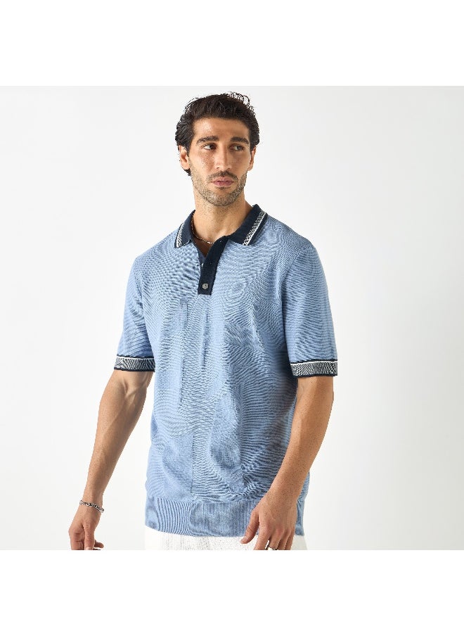 Iconic Iconic Textured Polo T-shirt with Short Sleeves  - Image 3