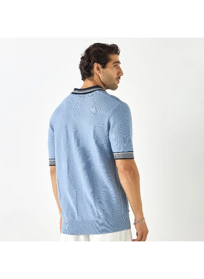 Iconic Iconic Textured Polo T-shirt with Short Sleeves