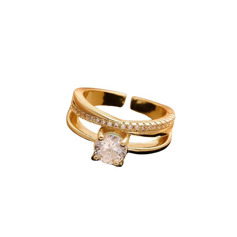 MONOZO 18k Gold plated Ring for Women | Cubic Zirconia Copper Adjustable Finger Ring for Girls | Western Ring | Girl Fashion Jewellery - Image 1