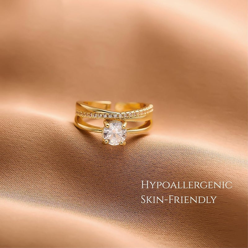 MONOZO 18k Gold plated Ring for Women | Cubic Zirconia Copper Adjustable Finger Ring for Girls | Western Ring | Girl Fashion Jewellery - Image 4