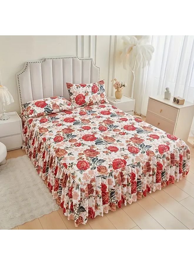 National Color Peony 3 Piece Printed Bed Skirt Set Non Slip Mattress Cover 62 99x78 74 Inch - Image 1