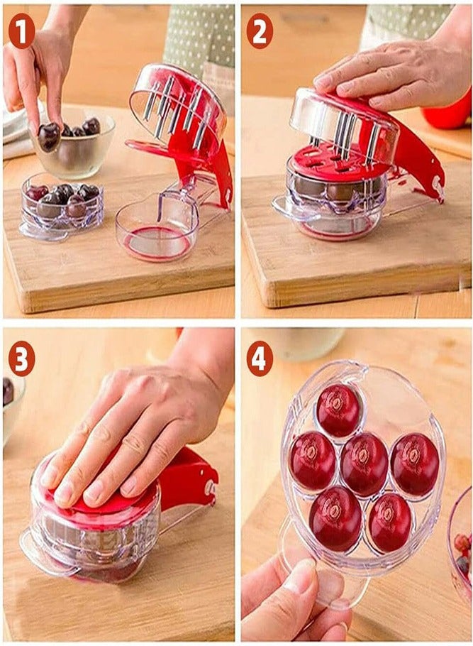 AMERTEER Professional Cherry Pitter with Pit and Juice Container - Mess-Free Cherry Stone Remover for Culinary Perfection - Image 5