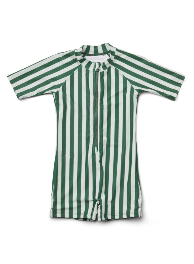 Children's Ins Seaside Vacation One-Piece Swimsuit Boys And Girls Baby Cartoon Swimsuit Baby Sun Protection Quick-Drying Swimsuit-Color:(pre-sale) One-piece Swimsuit With Green Stripes- - Image 1