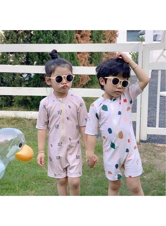 Children's Ins Seaside Vacation One-Piece Swimsuit Boys And Girls Baby Cartoon Swimsuit Baby Sun Protection Quick-Drying Swimsuit-Color:(pre-sale) One-piece Swimsuit With Green Stripes- - Image 5