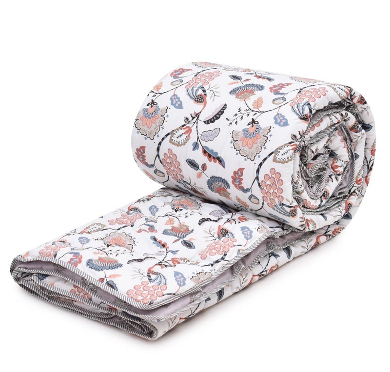 RRC Jaipuri Beautiful Floral Print in White and Green Jaipuri Rajai/Razai/Quilt Double/King Bed Quilt/Comforter/Ac Quilt/Ac Comforter, Cotton, Lightweight Pack of 1, 200 GSM - Image 4