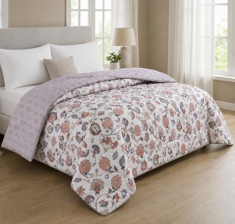 RRC Jaipuri Beautiful Floral Print in White and Green Jaipuri Rajai/Razai/Quilt Double/King Bed Quilt/Comforter/Ac Quilt/Ac Comforter, Cotton, Lightweight Pack of 1, 200 GSM - Image 2