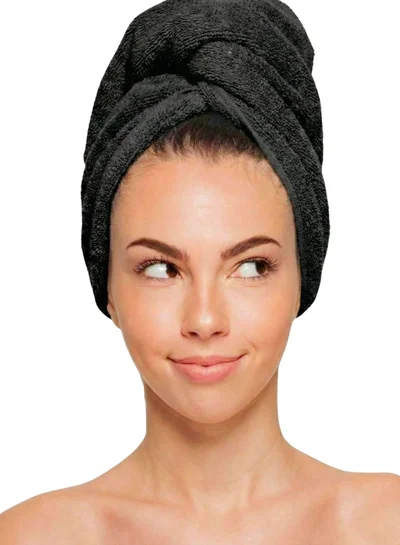 1Chase 100% Cotton Terry Hair Towel Wrap – Quick Dry Head Towel, Black