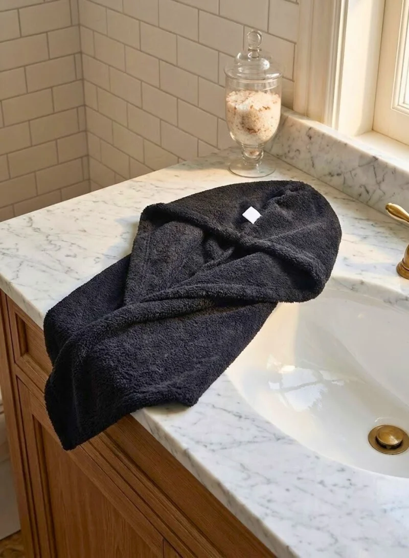 1Chase 100% Cotton Terry Hair Towel Wrap – Quick Dry Head Towel, Black