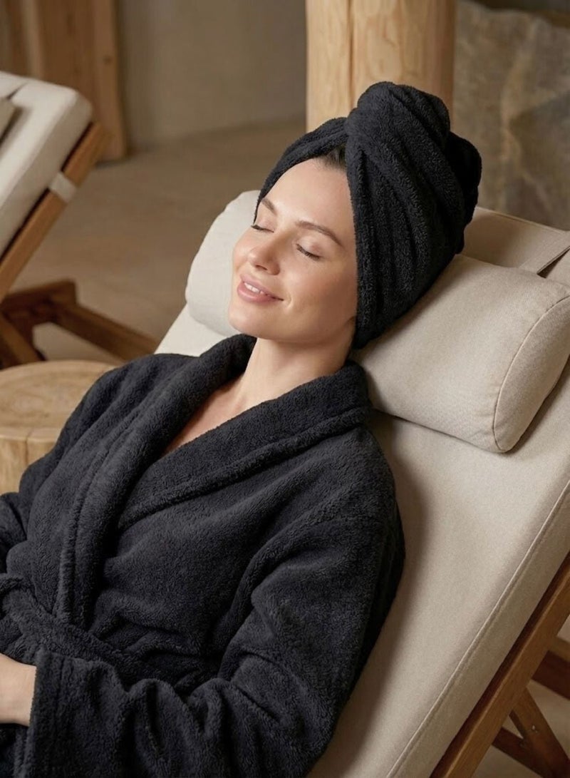 1Chase 100% Cotton Terry Hair Towel Wrap – Quick Dry Head Towel, Black - Image 3