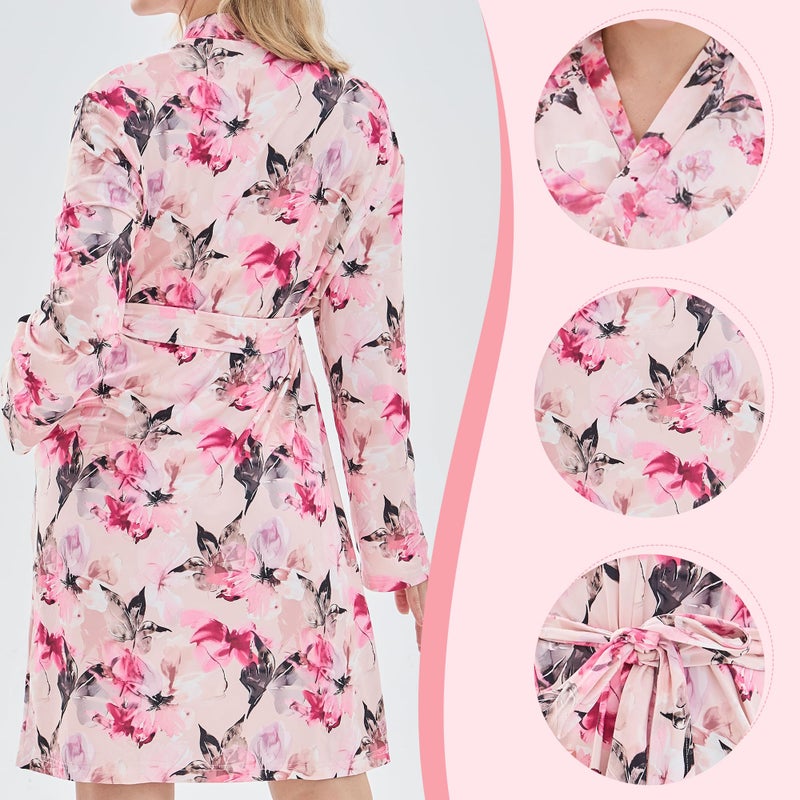 V.&GRIN Mommy and Me Robe and Swaddle Set, Maternity Robe and Matching Baby Blanket | Hospital Outfits Labor Delivery(Pink FlowerL/XL) - Image 2