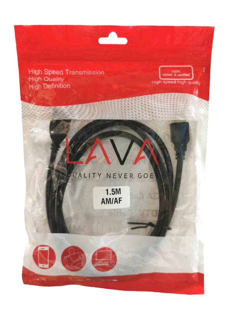 Lava - extension cable 1.5m USB male  to USB female with compatibly to any USB input - Image 1
