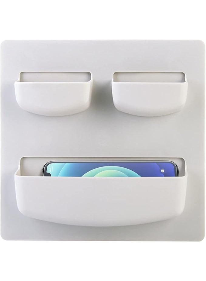 Shelves for Wall Storage Self-Adhesive Non-Drilling Wall Shelf Wall Mounted Organizer with Pockets for Bedroom Bathroom Kitchen Decor, Gray, 1PCS - Image 1