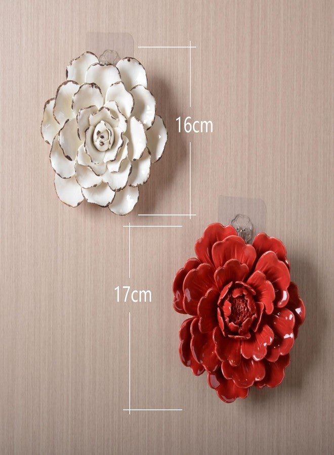 SEINHIJO Ceramic Flower Wall Decor 3D Wall Art Sculpture Modern Art Gift for Bedroom Living Room Home Office 5.9 Inch - Image 2