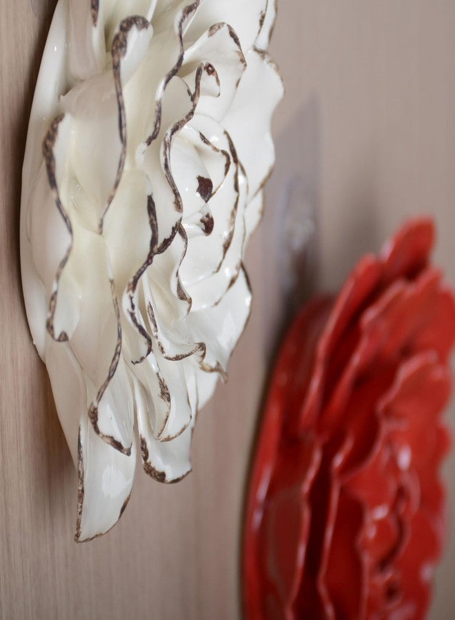 SEINHIJO Ceramic Flower Wall Decor 3D Wall Art Sculpture Modern Art Gift for Bedroom Living Room Home Office 5.9 Inch - Image 3