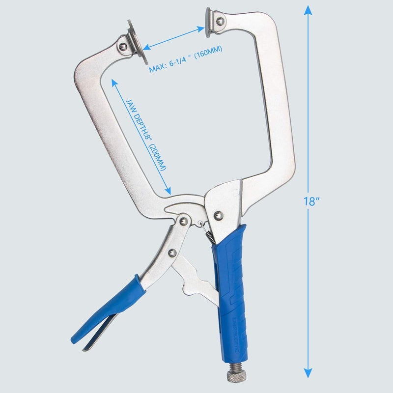 DRAGONITE Heavy Duty C Clamp, Vise Grip Locking Pliers with Swivel Pads, 18 Inch Face Clamp, 2 Piece Set - Image 3