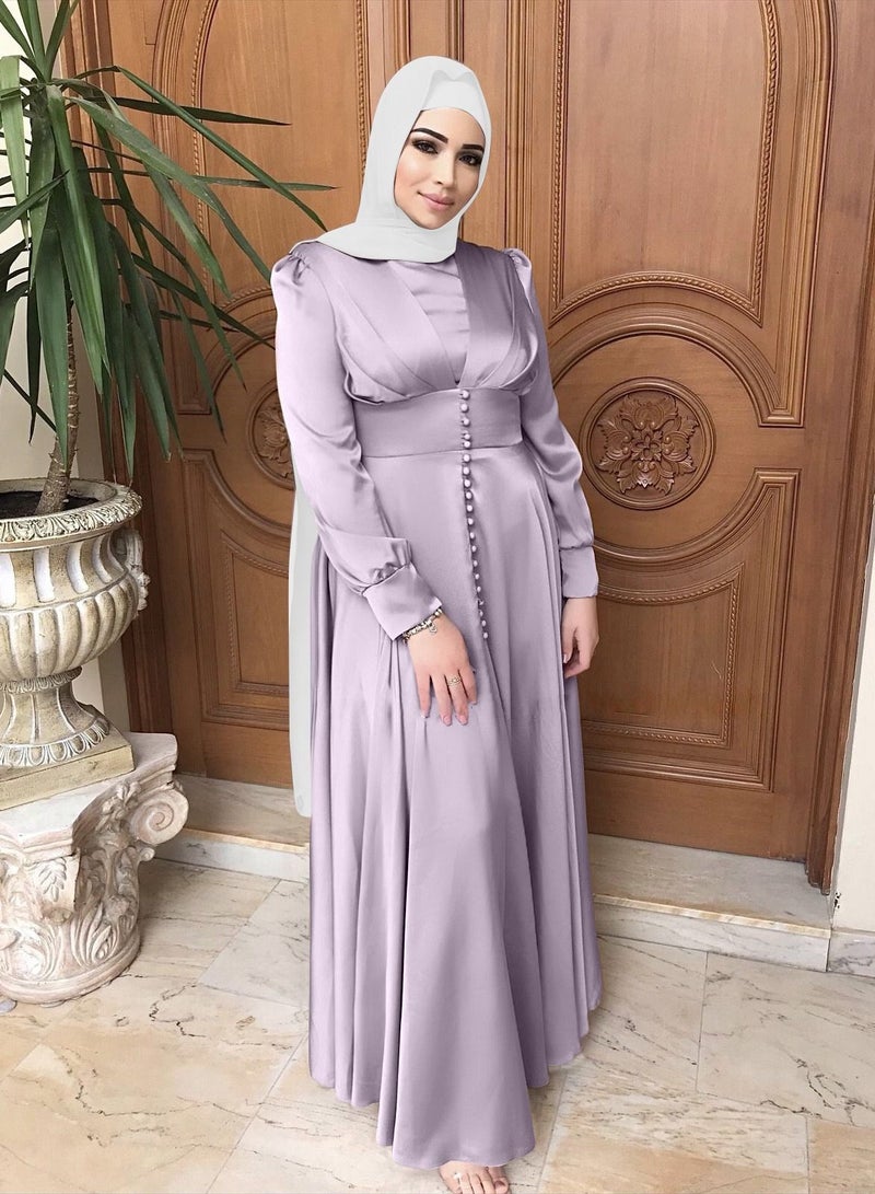 KUYING Muslim Long Dress Elegant Satin Beaded Dress 