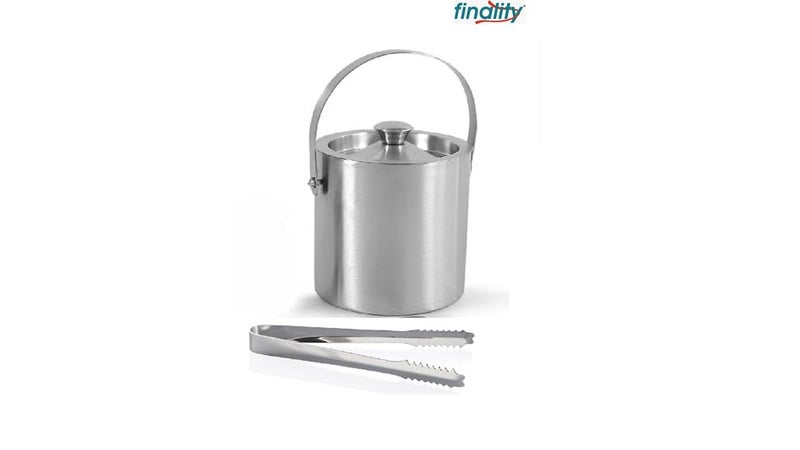 finality Stainless Steel Double Walled Insulated Ice Bucket with Lid with Tong Bar Tools Home Bar Accessories Mini Bar 15 Litre - Image 2