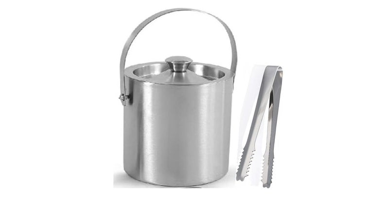 finality Stainless Steel Double Walled Insulated Ice Bucket with Lid with Tong Bar Tools Home Bar Accessories Mini Bar 15 Litre - Image 1