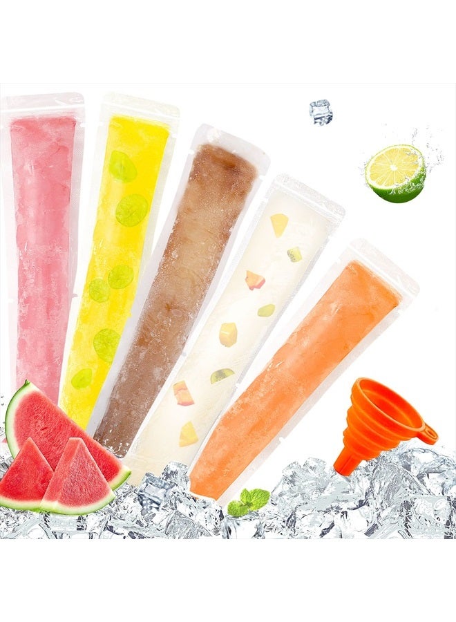 FEBSNOW 120 Disposable Ice Popsicle Bags BPA Free Freezer Tubes With Zip Seals For Snacks,Yogurt Sticks,Juice & Fruit Smoothies,Ice Candy Pops Comes With A Funnel (7.5inches x 2inches)  - Image 1