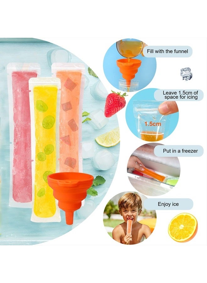 FEBSNOW 120 Disposable Ice Popsicle Bags BPA Free Freezer Tubes With Zip Seals For Snacks,Yogurt Sticks,Juice & Fruit Smoothies,Ice Candy Pops Comes With A Funnel (7.5inches x 2inches)  - Image 2