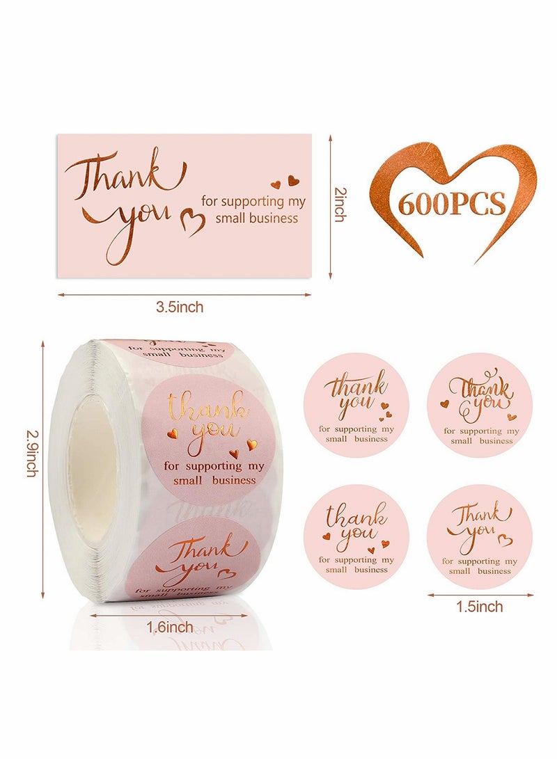 Excefore 600Pcs Thank You Cards and Stickers Set, Gold Foil 1.5 Inch Thank You for Supporting My Small Business Stickers 9x5CM - Image 2