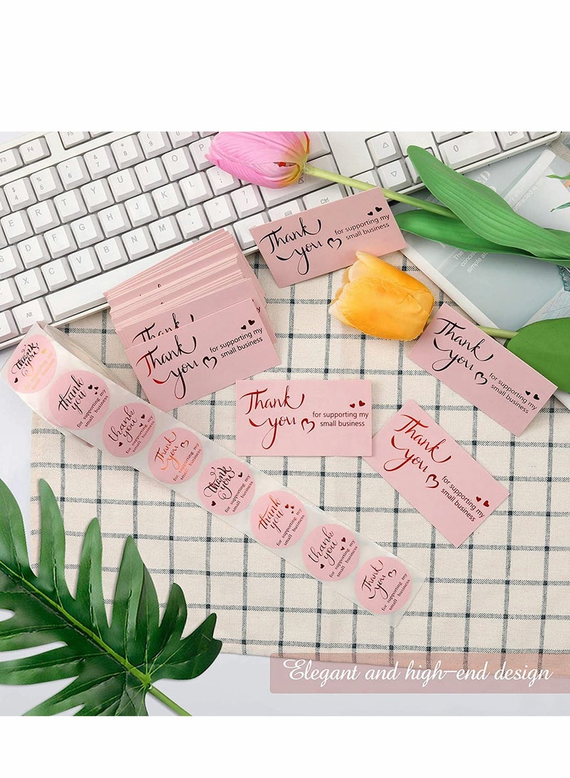 Excefore 600Pcs Thank You Cards and Stickers Set, Gold Foil 1.5 Inch Thank You for Supporting My Small Business Stickers 9x5CM - Image 3