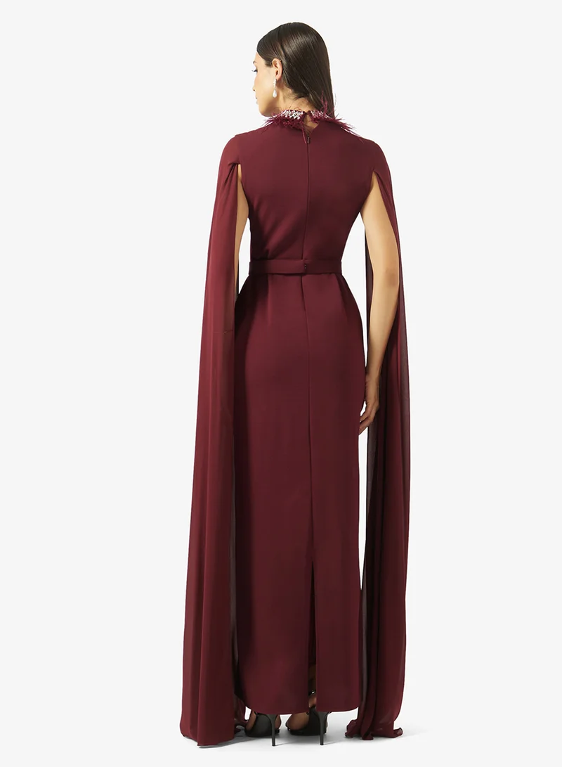 Akadia Fashion Burgundy Capelet Dress