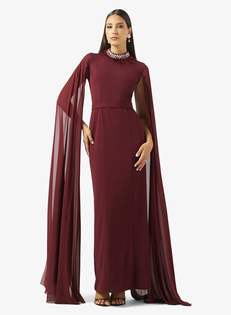 Akadia Fashion Burgundy Capelet Dress