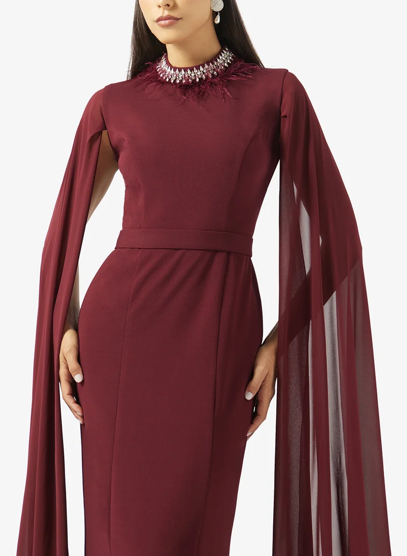 Akadia Fashion  Burgundy Capelet Dress for Women | Best Price UAE
