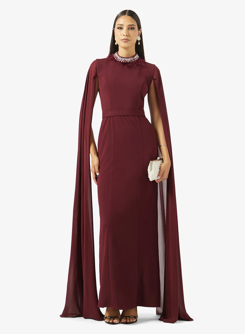 Akadia Fashion  Burgundy Capelet Dress for Women | Best Price UAE