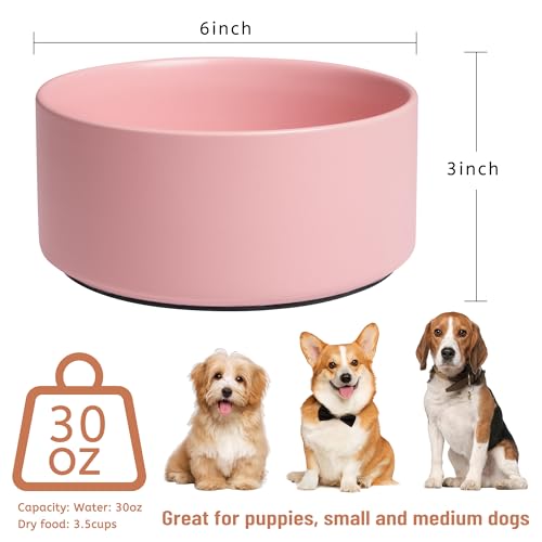 Kitwinney Dog Bowls Non Slip Ceramic Dog Food and Water Bowl with Silicone Base Heavy Pet Feeding Bowl for Puppies Small and Medium Dogs Pink 6 Inches - Image 3
