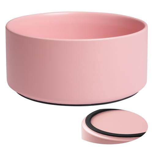 Kitwinney Dog Bowls Non Slip Ceramic Dog Food and Water Bowl with Silicone Base Heavy Pet Feeding Bowl for Puppies Small and Medium Dogs Pink 6 Inches - Image 1