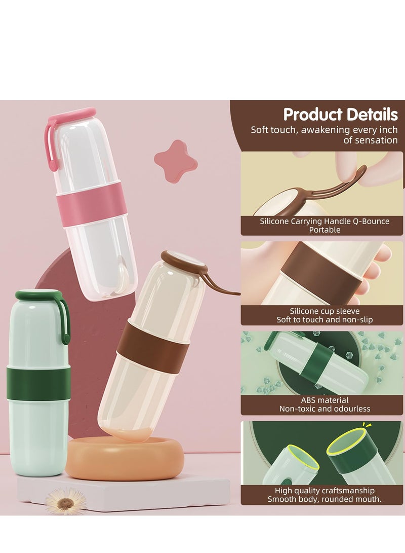 SYOSI Travel Toothbrush Holder Case Multi-Function Portable Toothbrush Cup Wash Cup with Cover and Silicone Handle Fashion Toothbrush Container for Trips Bathroom School Travel Outdoor Mocha Cream  - Image 5