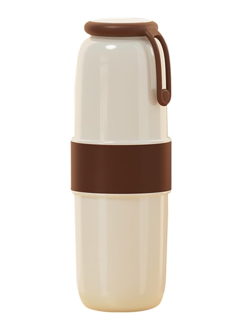 SYOSI Travel Toothbrush Holder Case Multi-Function Portable Toothbrush Cup Wash Cup with Cover and Silicone Handle Fashion Toothbrush Container for Trips Bathroom School Travel Outdoor Mocha Cream  - Image 2