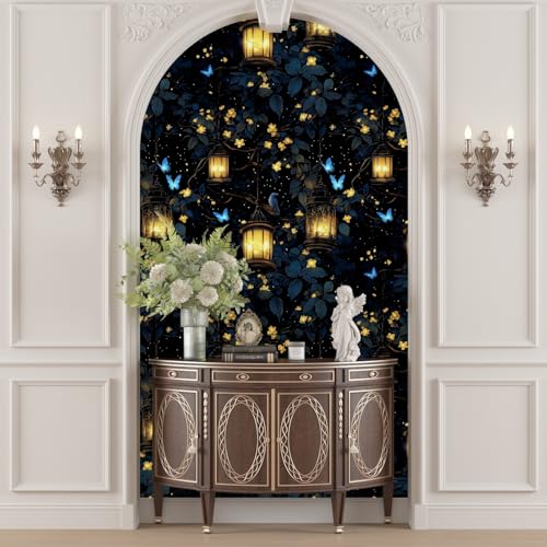 VOLEAAR Dark Floral Peel and Stick Wallpaper, Wonderland Forest with Lighting Butterfly Self Adhesive Wallpaper for Bedroom Cubicle Drawer, Vinyl Waterproof Fantasy Contact Paper Black 17.5In x 118In - Image 5