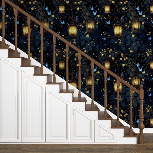 VOLEAAR Dark Floral Peel and Stick Wallpaper, Wonderland Forest with Lighting Butterfly Self Adhesive Wallpaper for Bedroom Cubicle Drawer, Vinyl Waterproof Fantasy Contact Paper Black 17.5In x 118In - Image 3