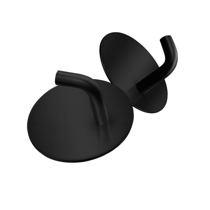 ADHESIVE HOOKS HEAVY DUTY STICK ON WALL HOOKS ROBE TOWEL HOOK FOR BATHROOM ROUND SELFADHESIVE HOOK FOR HANGING TOWELS CLOTHES WATERPROOF STAINLESS STEEL BLACK 2 PACKS