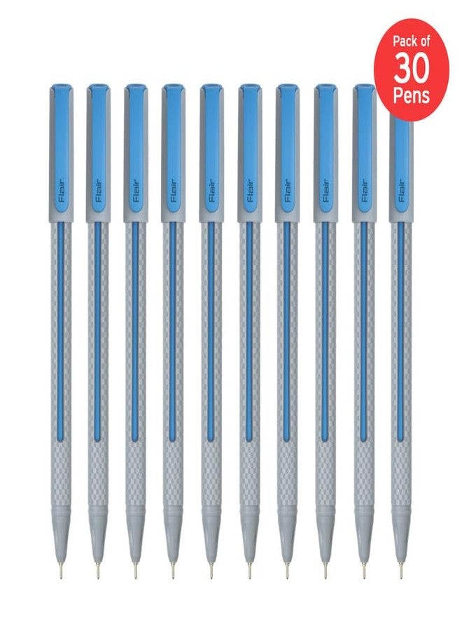Flair Yolo Blue Ball Pen | 0.6 mm Tip Size | Low-Viscosity Ink For Smudge Free Writing | Sleek & Matt Finish Textured Body | Light Weight Pocketable Pen | Blue, Wallet Set Of 10 X 3 Pack - Image 2