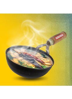 FLIXBLOOM FLIXBLOOM Iron Original LohaLokhandIron 400ml Tadka PanFry Pan VagharChounkBaghar for Frying DalSpices with Wooden Handle for Kitchen 5 inch 126 cm  - Image 3